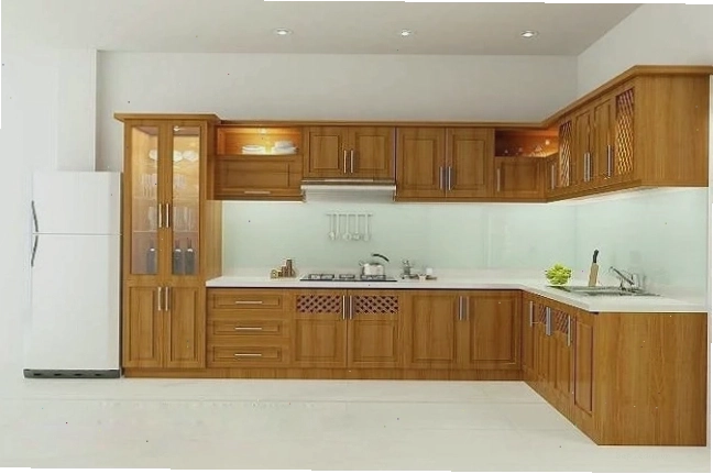 Mẫu tủ bếp gỗ chữ L đẹp, tiện sử dụng trong phòng bếp