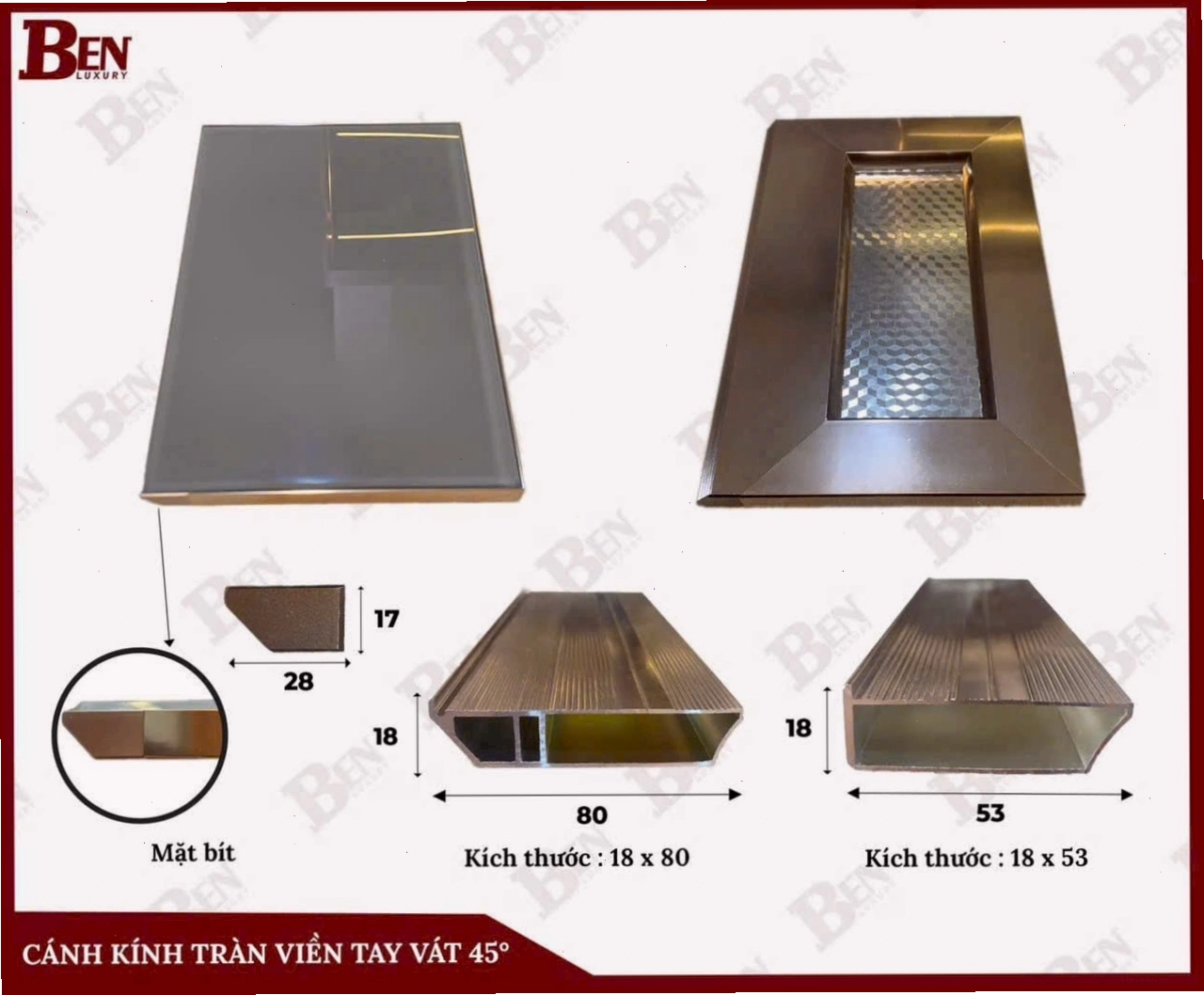 Mẫu tủ bếp nhôm cánh kính hiện đại với tay nắm dài