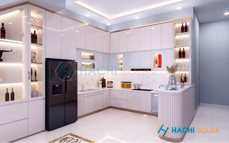 Mẫu tủ bếp thông minh hiện đại thiết kế kết hợp quầy bar và tủ rượu