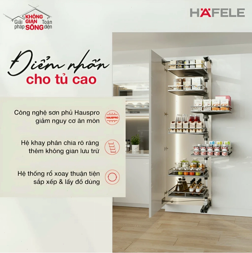 Phụ kiện tủ bếp Hafele với chất lượng và độ bền cao