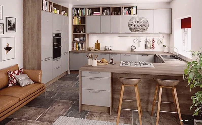 Thiết kế tủ bếp đẹp hiện đại với đảo bếp tiện lợi