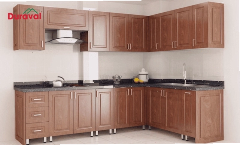 Thiết kế tủ bếp khung sắt cánh gỗ độ bền cao