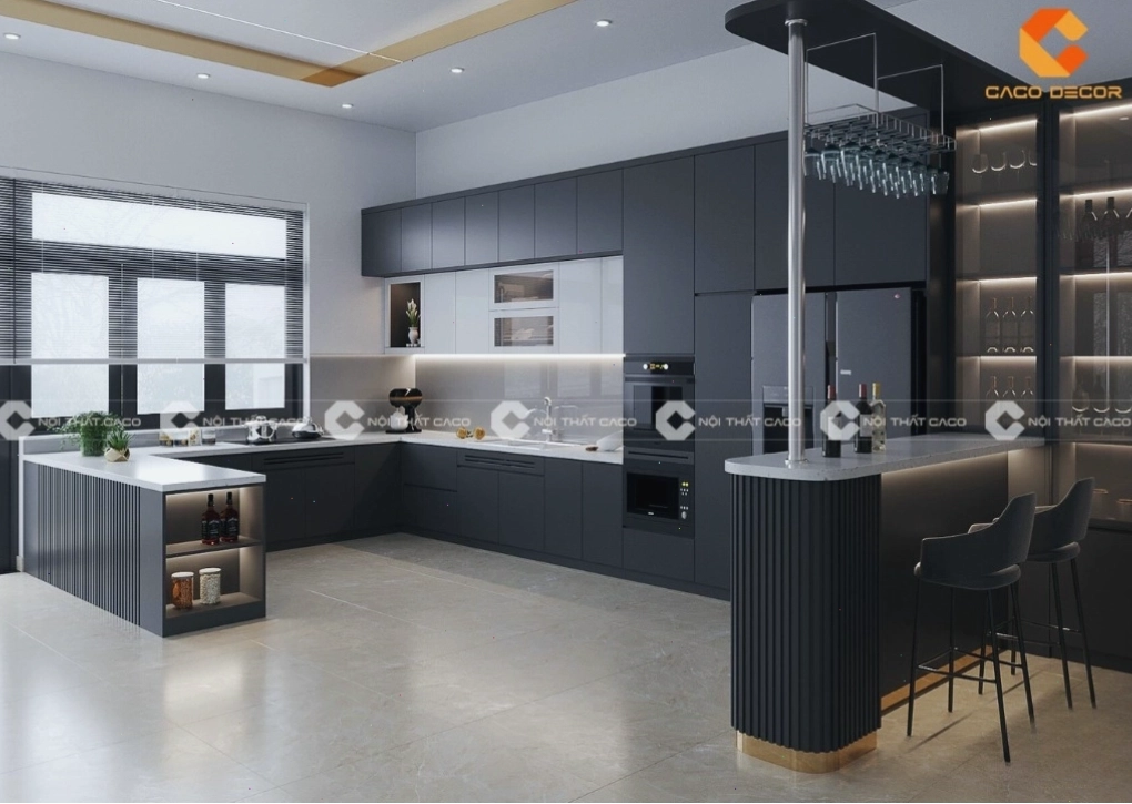 Thiết kế tủ bếp MDF chữ L tối ưu không gian