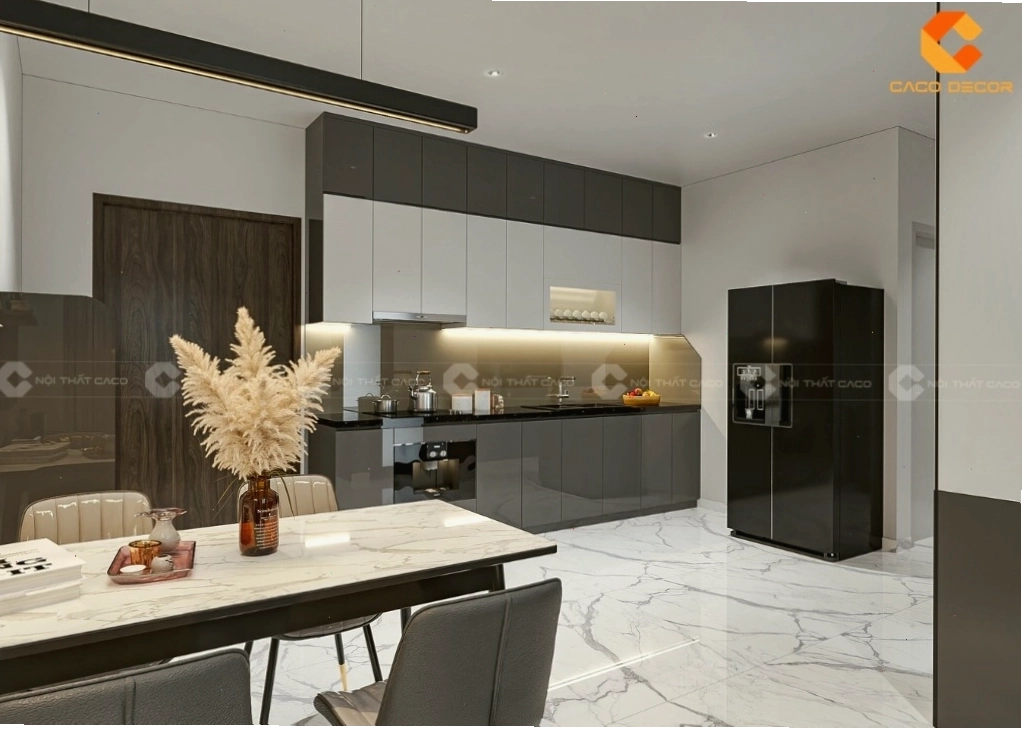 Tủ bếp acrylic bóng gương hiện đại và tiện nghi