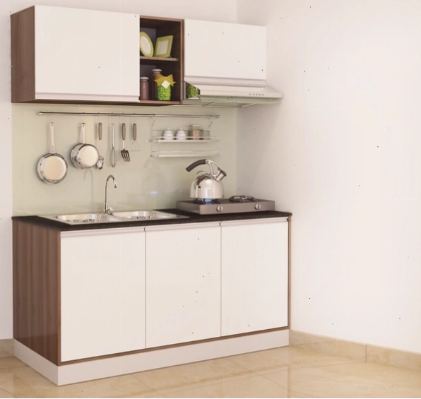 Tủ bếp đơn giản tiết kiệm không gian với gam màu trắng tinh tế