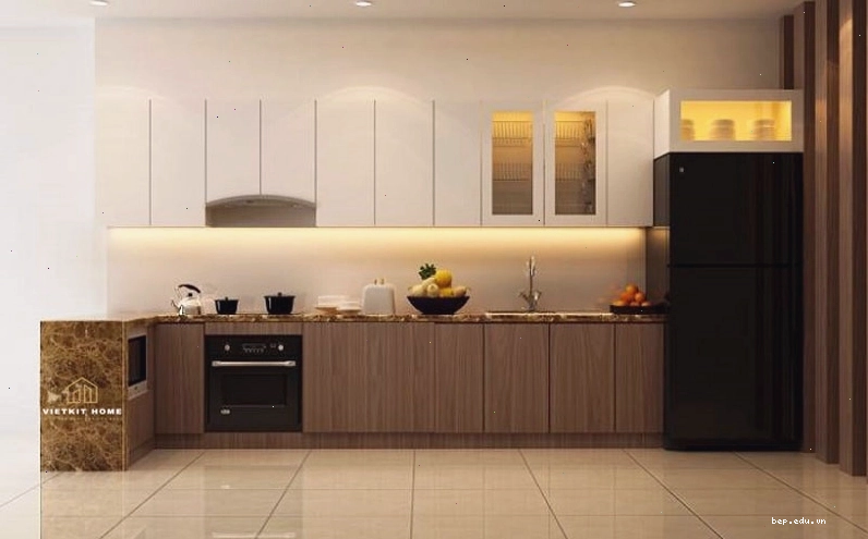 Tủ bếp gỗ công nghiệp màu trắng tinh khôi