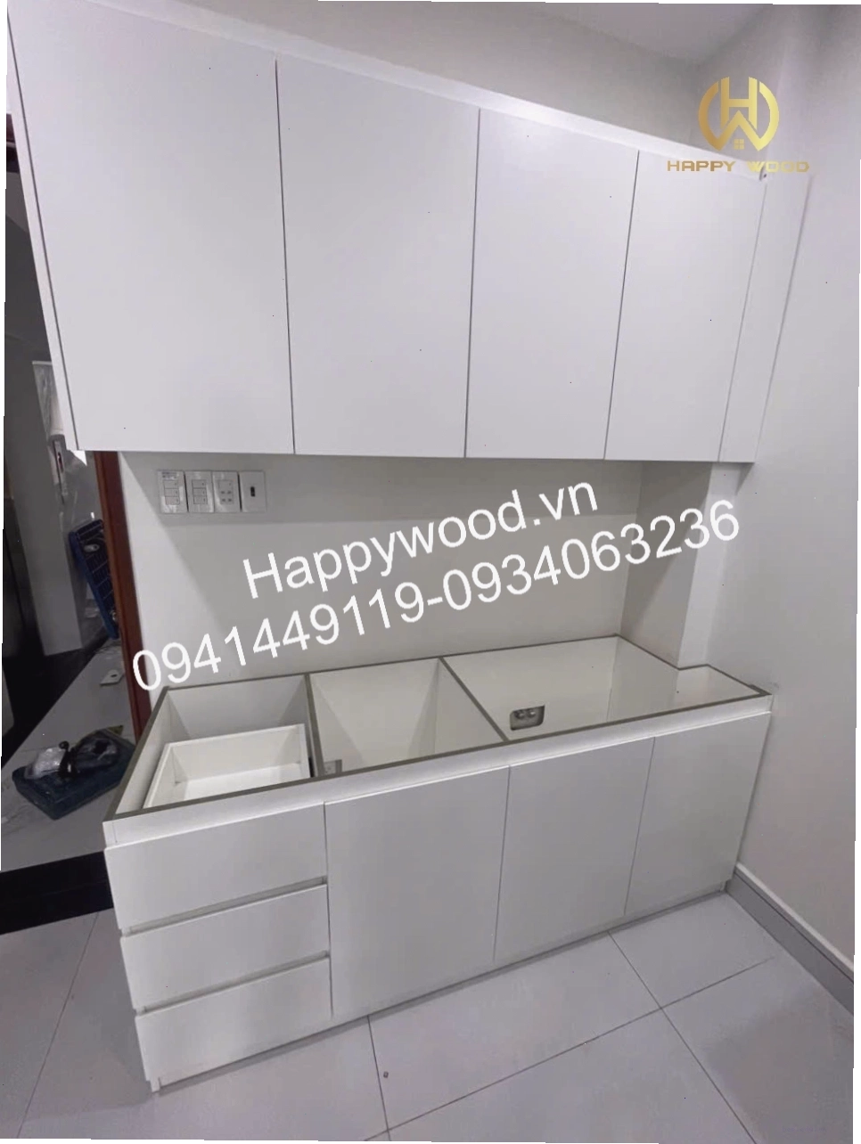 Tủ bếp gỗ công nghiệp MDF đẹp, hiện đại và tiện dụng