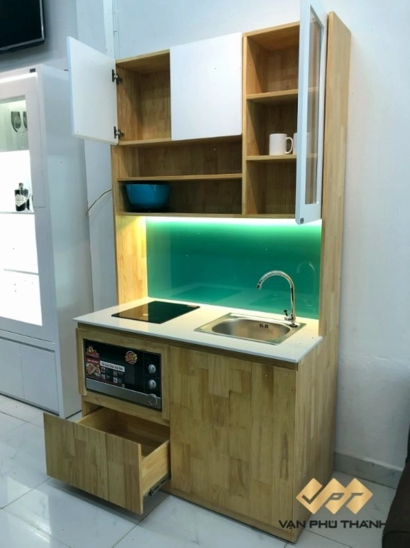 Tủ bếp gỗ rời đẹp giá rẻ, sử dụng chất liệu nhựa giả gỗ cao cấp