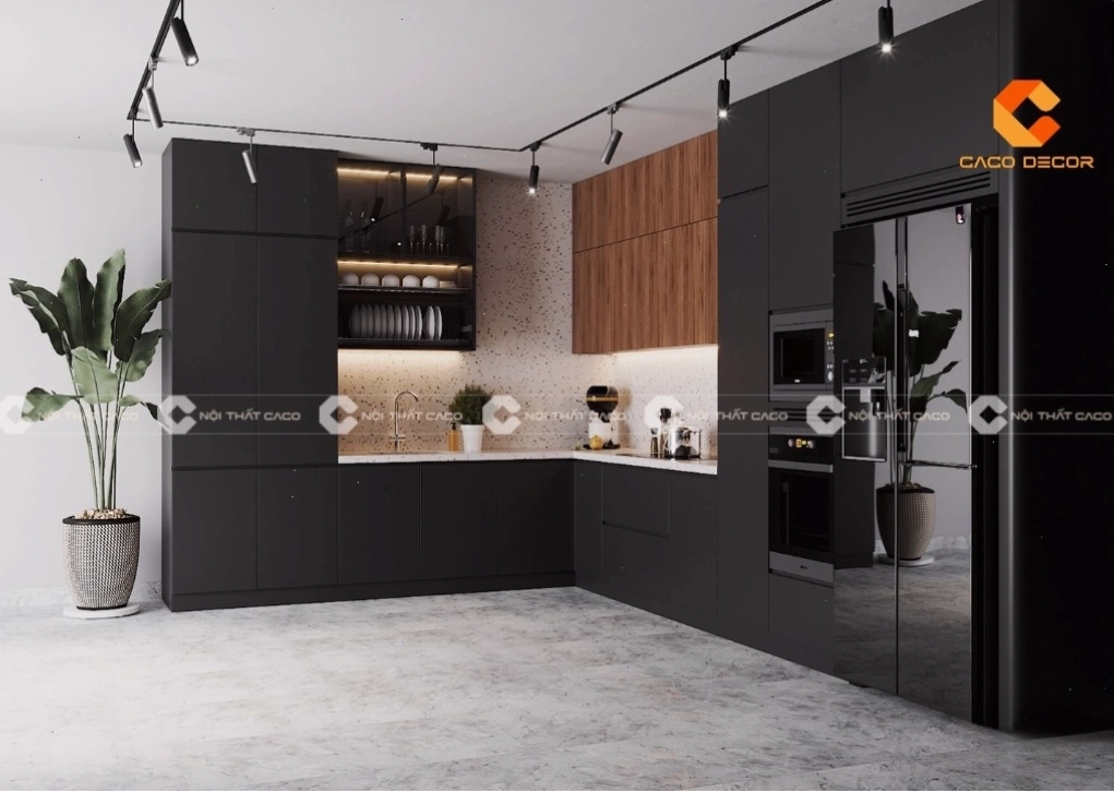 Tủ bếp MDF phủ Melamine gam màu trắng hiện đại