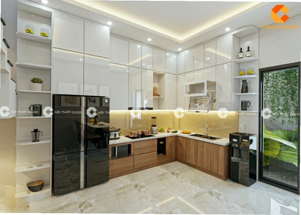 Tủ bếp MDF phủ Melamine màu xám ghi sang trọng