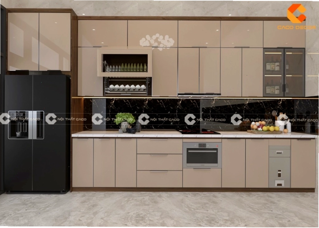 Tủ bếp MDF phủ Melamine với thiết kế hiện đại và tiện dụng