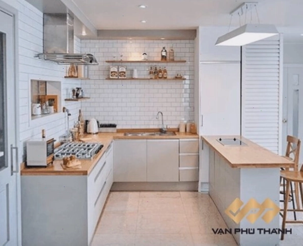 Tủ bếp nhỏ tích hợp quầy bar mini hiện đại