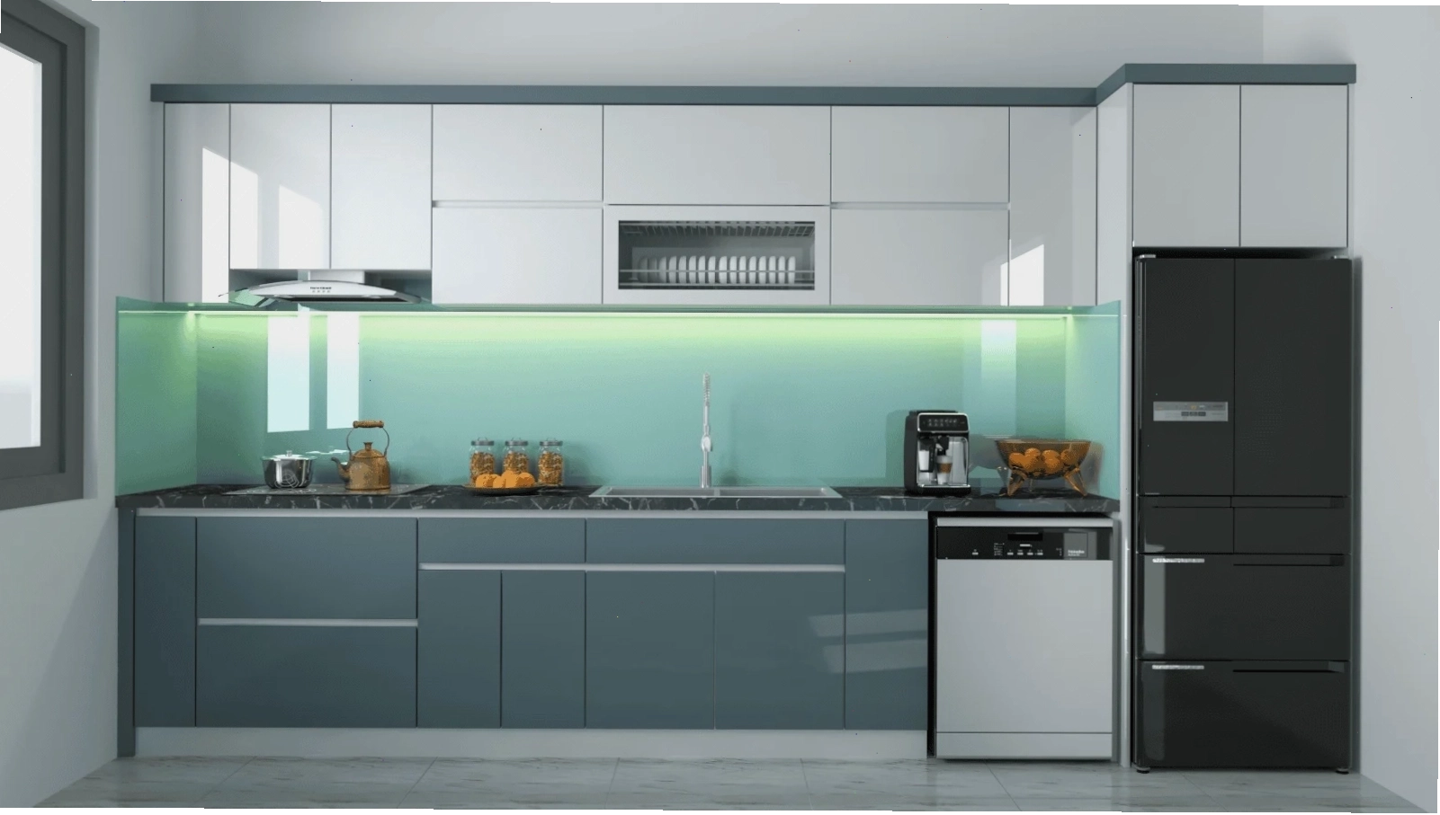 Tủ bếp nhựa cao cấp hiện đại với hệ thống ngăn kéo thông minh