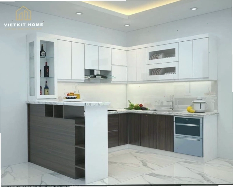 Tủ bếp với quầy bar hiện đại