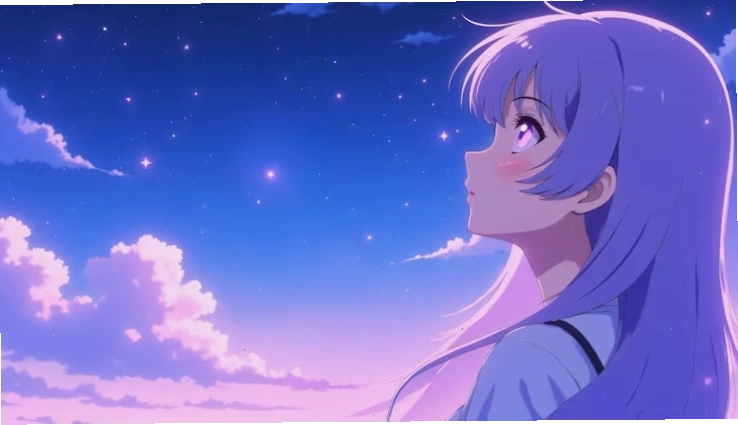 Anime girl gazing at the night sky