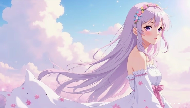Anime girl with long purple hair and flower crown