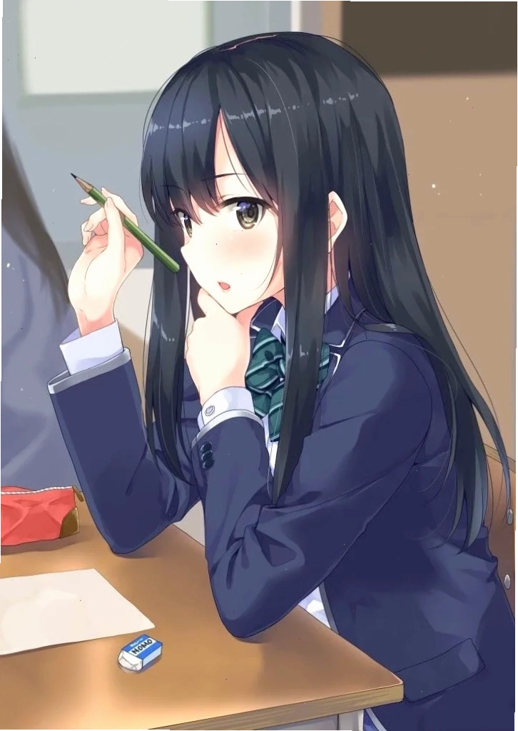 Ảnh anime nữ học sinh dịu dàng với mái tóc hồng và đôi mắt biết nói
