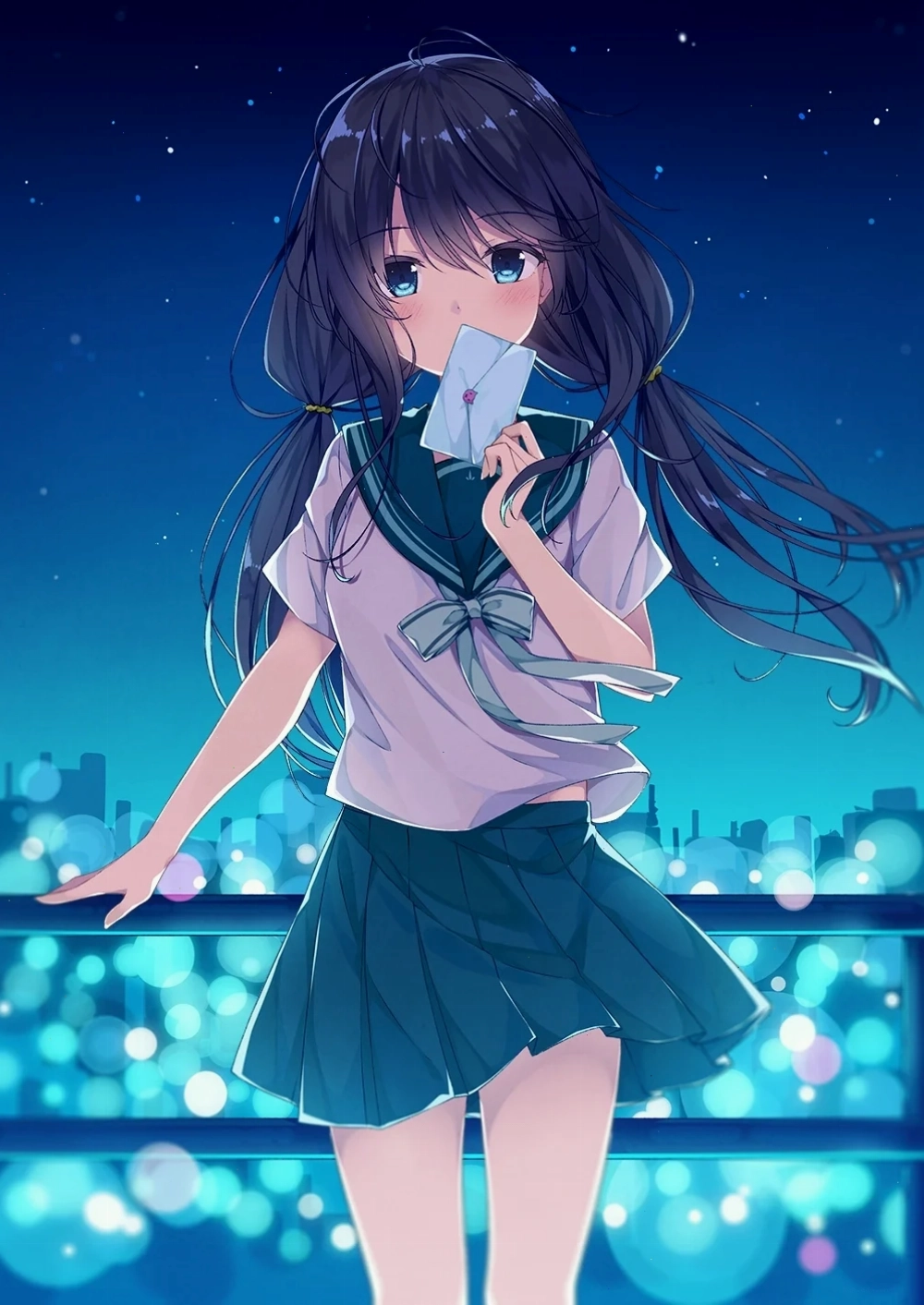 Ảnh anime nữ học sinh với nụ cười tươi tắn trong bộ đồng phục
