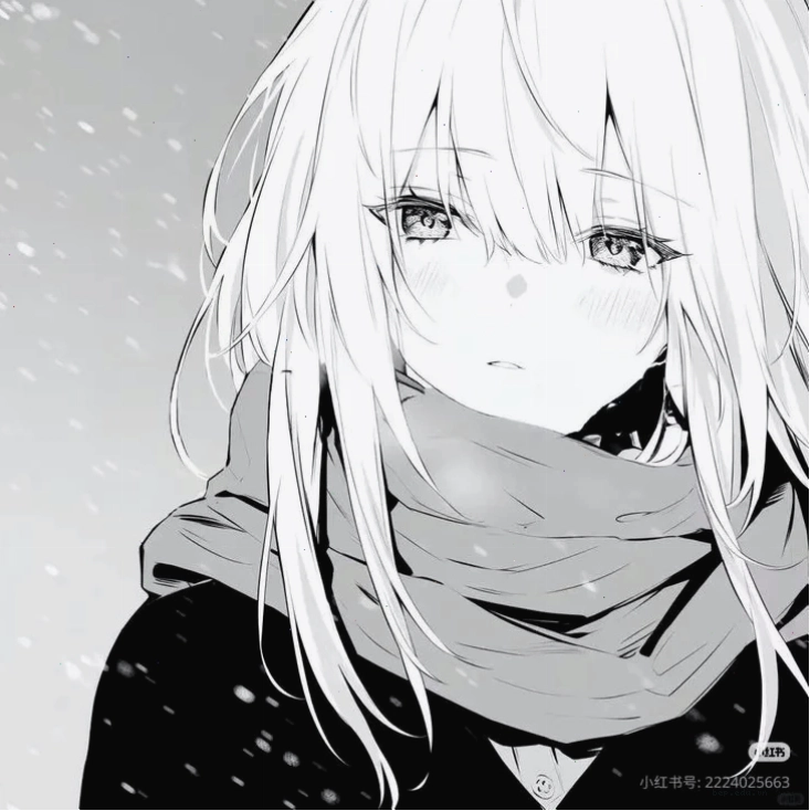 Ảnh anime nữ tóc hồng nhẹ nhàng trong gam màu trắng đen
