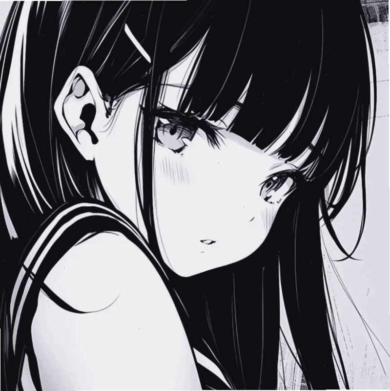 Anime girl tóc đen thẳng mái bằng ánh mắt lạnh nhìn thẳng