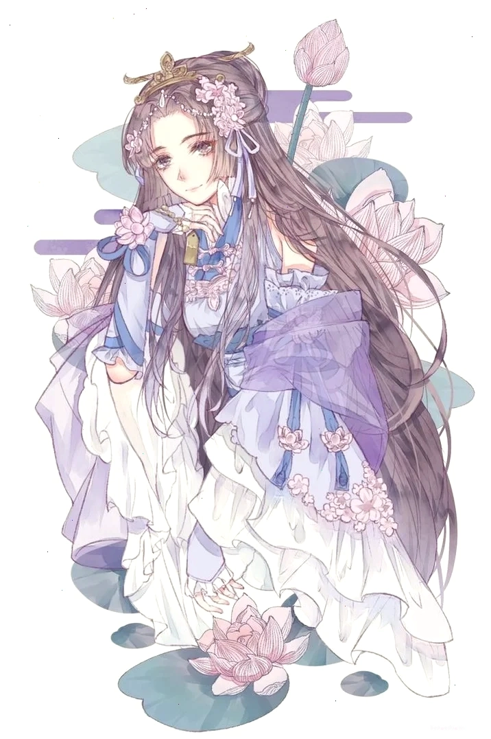 Anime nữ cổ trang với trang phục lụa là và mái tóc vấn cao