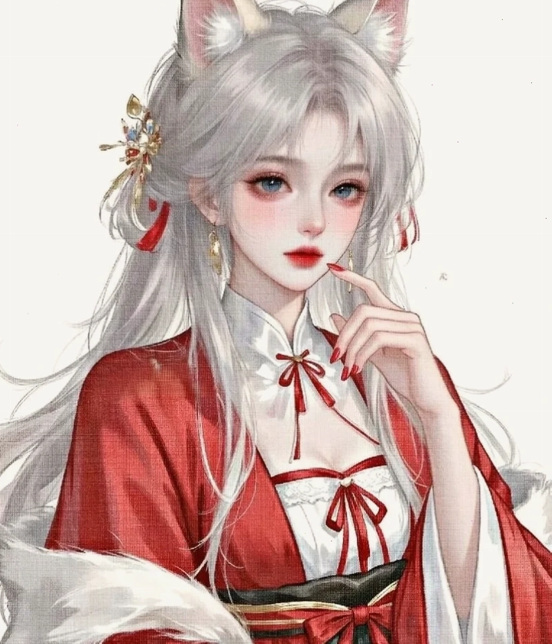 Anime nữ cổ trang với trang phục truyền thống và phụ kiện tinh tế