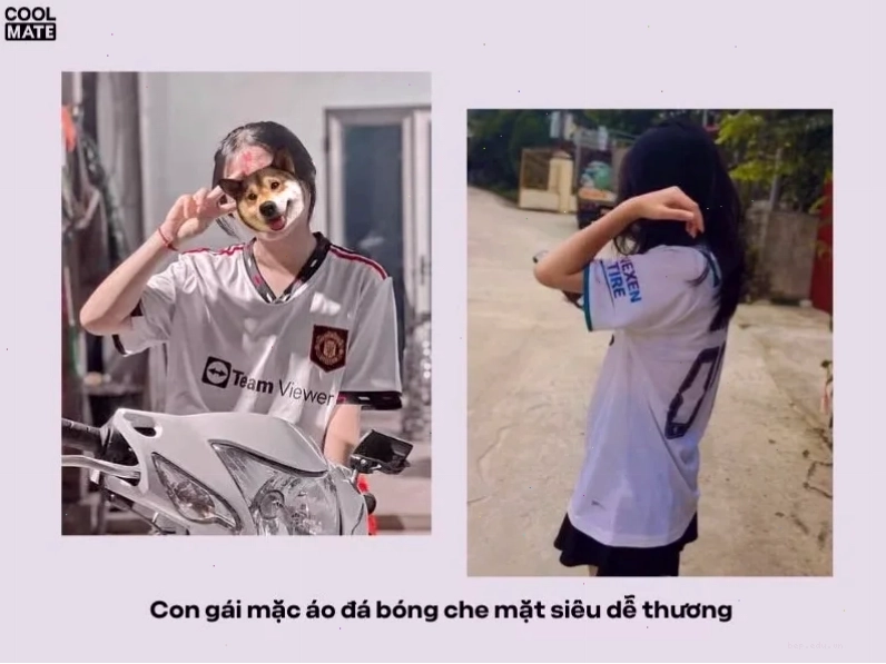 Cô gái cầm bóng với áo bóng đá che mặt