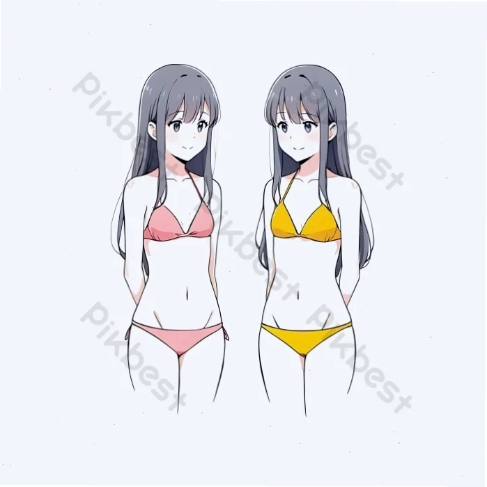 Hình ảnh anime nữ bikini với khung cảnh biển mùa hè tươi tắn