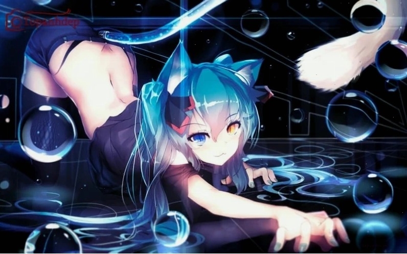 Hình ảnh anime nữ quyến rũ với mái tóc dài bồng bềnh