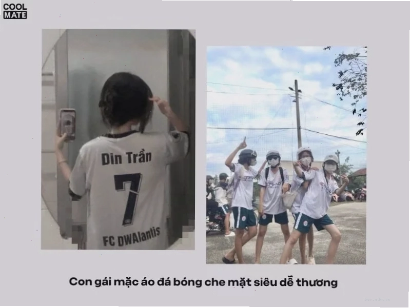 Nữ gymer năng động với áo bóng đá và trang phục tập luyện