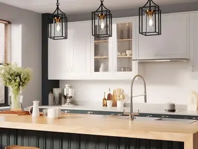 Ý tưởng trang trí đèn thả bàn đảo đẹp và phong cách