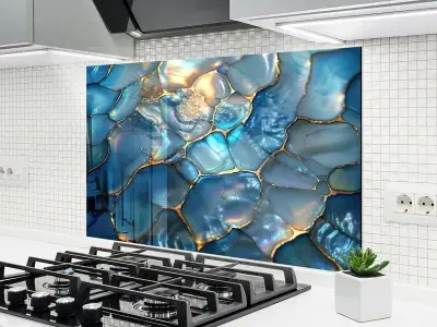 Kính ốp bếp màu xanh mang lại cảm giác tươi mát và thư giãn