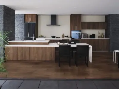 Tủ bếp gỗ óc chó tiện nghi mang phong cách Châu Âu